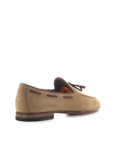 Shop Santoni Beige Suede Moccasin