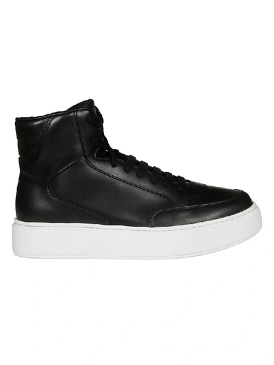 Shop Prada Logo Hi-top Sneakers In Black/white