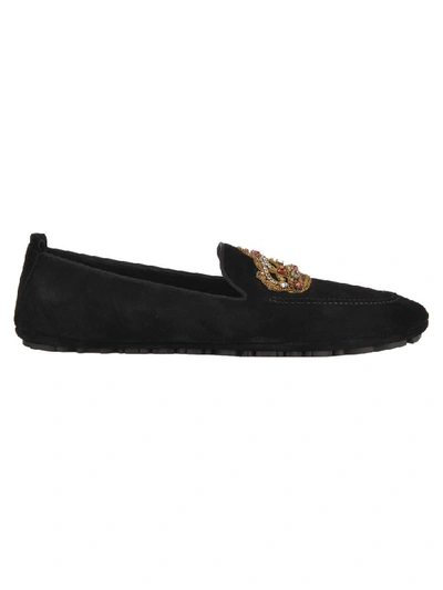 Shop Dolce & Gabbana Embroidered Slippers In Black