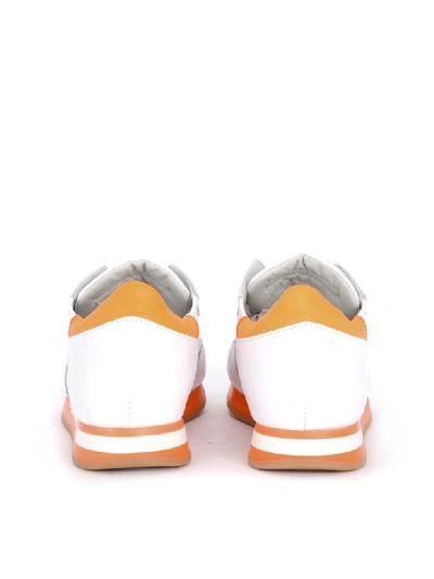 Shop Philippe Model Tropez White And Fluo Orange Leather And Nylon Sneaker In Bianco