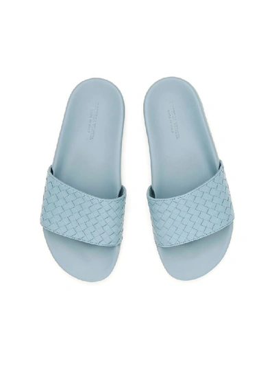 Shop Bottega Veneta Lake Woven Nappa Slides In Tweedia (light Blue)