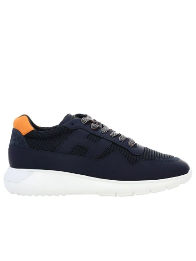 Shop Hogan Interactive Sneakers 3 In Suede And Macro Net With Big H In Blue