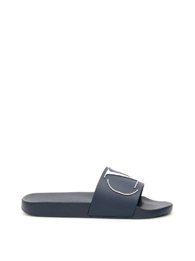 Shop Valentino Vlogo Slides In Marine Bianco (blue)