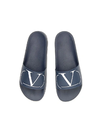 Shop Valentino Vlogo Slides In Marine Bianco (blue)