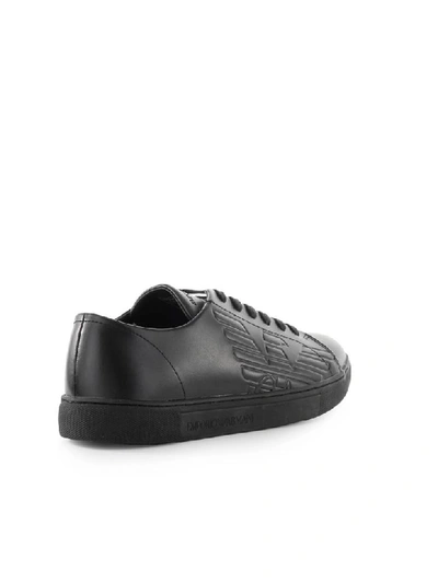 Shop Emporio Armani Black Leather Logo Sneaker In Nero (black)