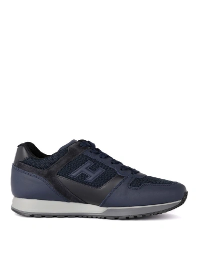 Shop Hogan H321 Blue Leather And Fabric Sneaker
