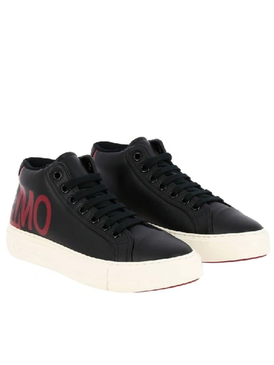 Shop Ferragamo Lace-up Sneakers In Genuine Smooth Leather With Gancini Rubber Sole In Black