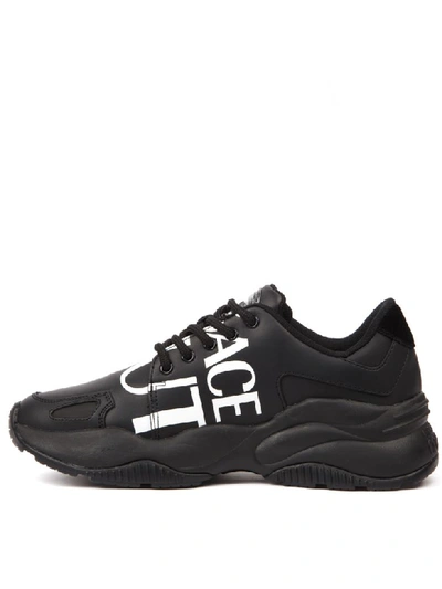 Shop Versace Jeans Couture Black Leather Logo Print Sneakers