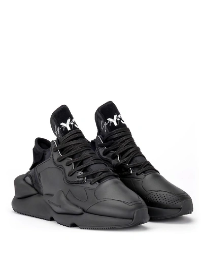 Shop Y-3 Kaiwa Sneaker In Technical Fabric And Black Leather In Nero