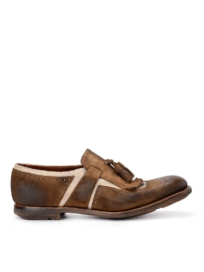 Shop Church's Shanghai Brown Suede And Linen Loafer In Marrone