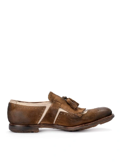 Shop Church's Shanghai Brown Suede And Linen Loafer In Marrone