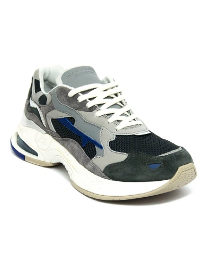 Shop Premiata Grey Calf Leather And Suede Sharky Sneakers In Grigio+bluette