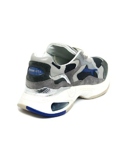 Shop Premiata Grey Calf Leather And Suede Sharky Sneakers In Grigio+bluette