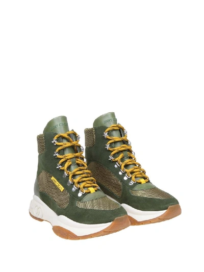 Shop Jimmy Choo Sneakers Inca Leather And Fabric Color Green Military