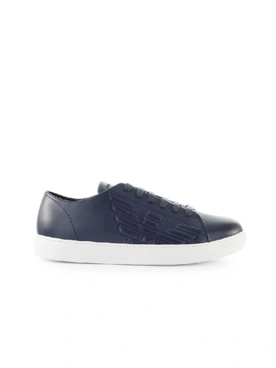 Shop Emporio Armani Navy Blue Leather Sneaker In Navy (blue)