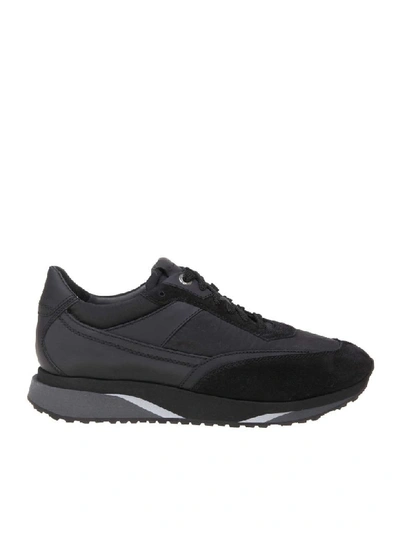 Shop Santoni Sneakers In Leather And Black Fabric