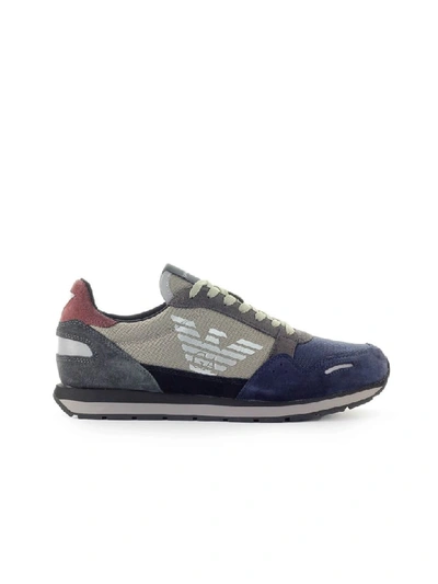 Shop Emporio Armani Grey Blue Burgundy Sneaker In Grigio/blu (grey)