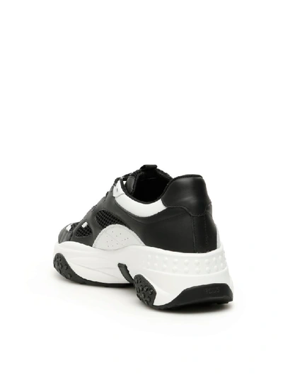 Shop Tod's Leather And Fabric Sneakers In Bianco Nero (white)