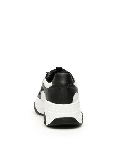 Shop Tod's Leather And Fabric Sneakers In Bianco Nero (white)