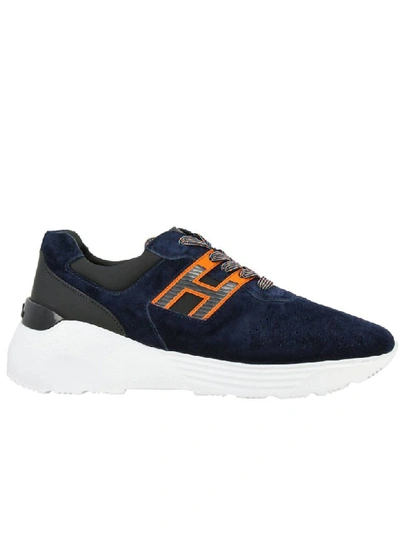 Shop Hogan Sneakers In Perforated Rubber And Neoprene Suede With Neon Details In Blue