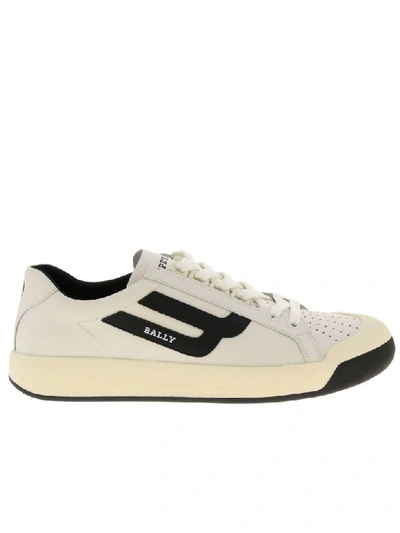 Shop Bally Sneakers In Leather With Micro Holes And Maxi Logo In White