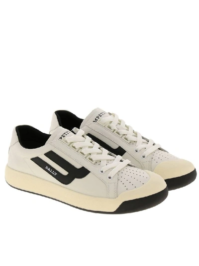 Shop Bally Sneakers In Leather With Micro Holes And Maxi Logo In White