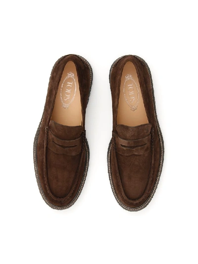 Shop Tod's Suede Loafers In Blue (brown)