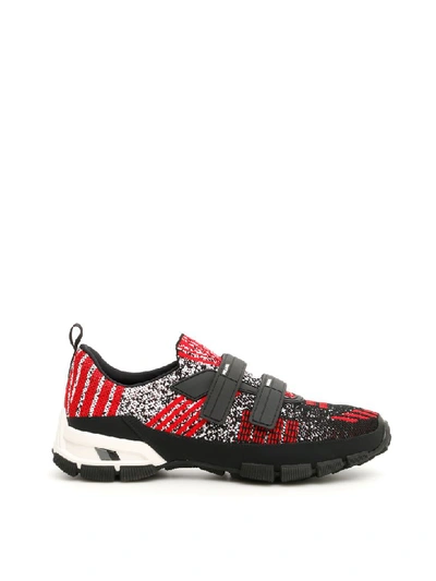 Shop Prada Multicolor Nylon Crossection Sneakers In Nero Scarlatto (red)