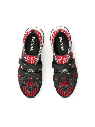 Prada Crossection Knit Black And Red Sneakers In Nero Scarlatto (red)