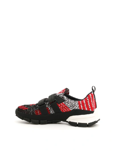 Prada Crossection Knit Black And Red Sneakers In Nero Scarlatto (red)
