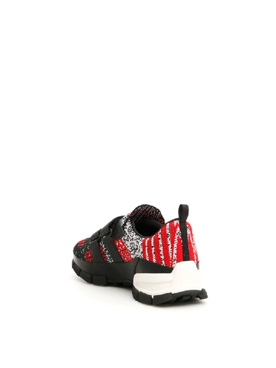 Prada Crossection Knit Black And Red Sneakers In Nero Scarlatto (red)