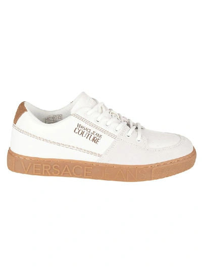 Shop Versace Jeans Couture Printed Logo Sneakers In Bianco