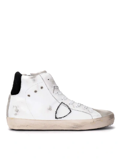 Shop Philippe Model Paris High-top Sneaker In White Leather And Light Gray Suede In Bianco