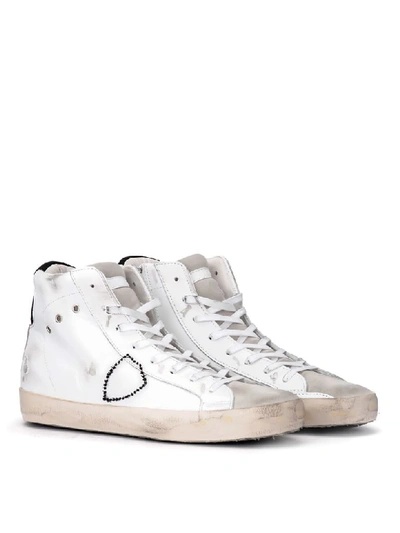 Shop Philippe Model Paris High-top Sneaker In White Leather And Light Gray Suede In Bianco