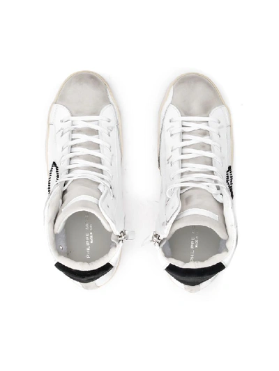 Shop Philippe Model Paris High-top Sneaker In White Leather And Light Gray Suede In Bianco