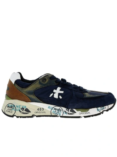 Shop Premiata Sneakers In Nylon Suede And Aged Leather In Blue