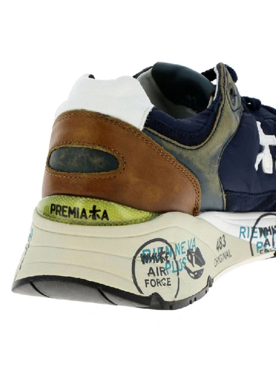 Shop Premiata Sneakers In Nylon Suede And Aged Leather In Blue