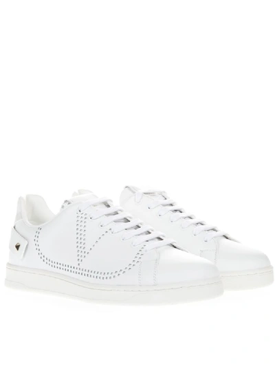 Shop Valentino Backnet White Vlogo Holes Leather Sneaker