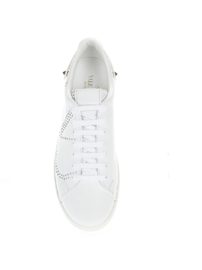 Shop Valentino Backnet White Vlogo Holes Leather Sneaker