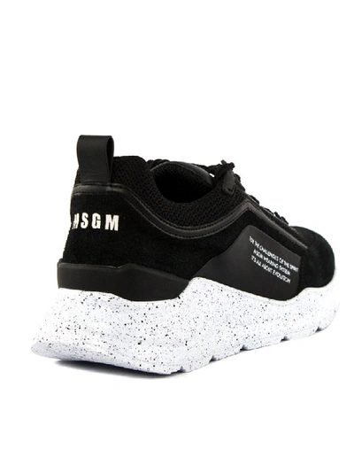 Shop Msgm Black Leather Blend Low-top Sneakers In Nero