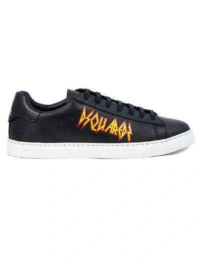 Shop Dsquared2 New Tennis Sneakers In Black Leather In Nero