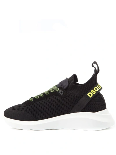 Shop Dsquared2 Black Mesh & Leather Logo Sneaker