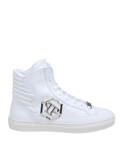 Shop Philipp Plein Sneakers Hi-top Statement In White Color Leather