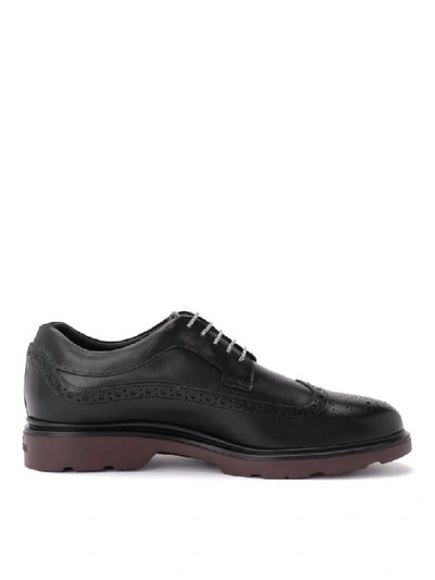 Shop Hogan Lace Up Model H393 Route In Black Leather In Nero