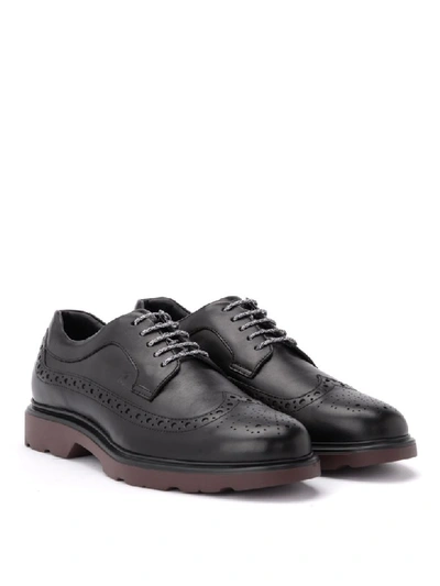 Shop Hogan Lace Up Model H393 Route In Black Leather In Nero
