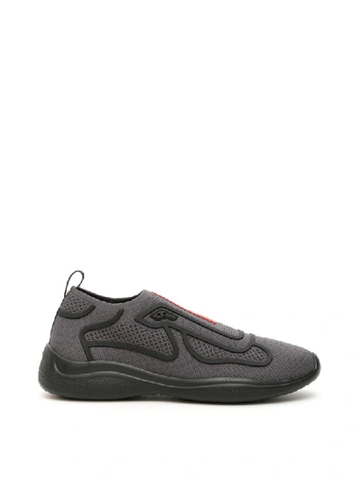 Shop Prada Americas Cup Slip-on Sneakers In Nebbia Nero (grey)