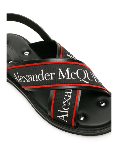 Shop Alexander Mcqueen Logo Sandals In Black Black Silver (black)