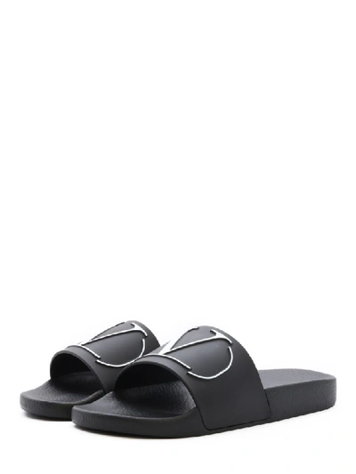 Shop Valentino Slider Sandal Vltn In Black