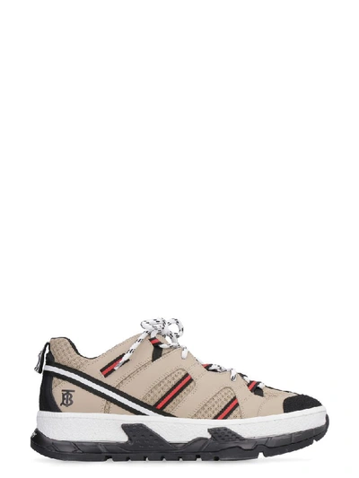 Shop Burberry Union Leather And Fabric Low-top Sneakers In Beige