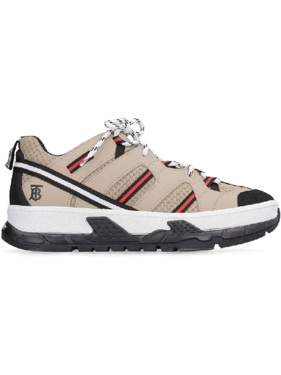 Shop Burberry Union Leather And Fabric Low-top Sneakers In Beige